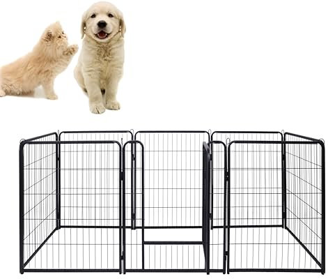 AufuN 8-TLG Welpenauslauf faltbares Freilaufgehege Tierlaufstall 80cm hoch, Automatische Verriegelung, Laufgitter Welpenlaufstall mit Tür für Hunde, Kaninchen, Kleintiere, Katze