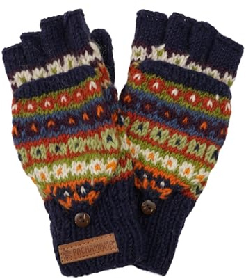 Pachamama Guantes de lana sin dedos para mujer, tejidos a mano, rayas azules, multicolor, talla única, hechos a mano, extra cálidos, comercio justo, Azul, multicolor, Taille unique
