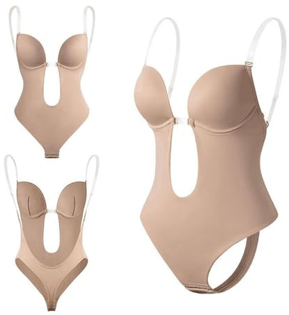 GWAWG Femme Body Shaper Plunge Backless Col V Profond Dos Nu Invisible S, M, L, XL, XXL Noir/Beige Mariage, Fête, Bal, Banquet, Adultes, Femme, Casual