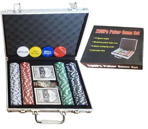 Pokerchips set | professionellt pokerset | Texas hållare set, pokerchips | med fodral, stil pokerset, pokertillbehör, pokernattkit, aluminiumfodral för Texas Hold Em Blackjack Card Club