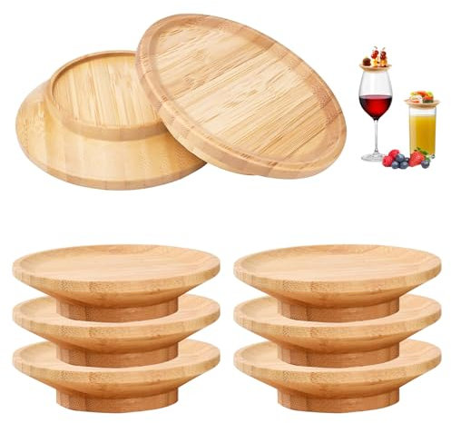 6pcs Verre Vin en Bois Planche Charcuterie Topper en Verre De Vin en Bois Assiette De Charcuterie en Verre à Vin Wine DéCorations De Charcuterie en Verre à Vin Bambou Dessous De Verre pour Dessert