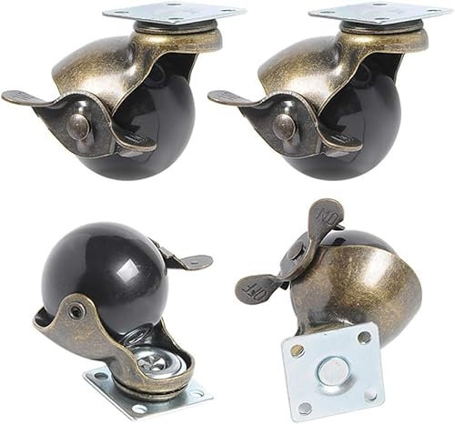 ZHENCHAO 4X Ruedas giratorias de Goma con Freno, Ruedas giratorias para Muebles/sofá/Carrito/Cuna/aparatos eléctricos, Placa de Montaje de 38 x 38 mm, Bronce Verde, 20 kg (tamaño Opcional:
