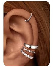 Ear Cuff Set für Damen Ohne Piercing - 4 Paar 14K Goldbeschichtete Ohrklemmen Fake Helix Nicht Verblassend Knorpel Ohrringe für Ungepiercte,Verstellbare Ohrmanschetten in Geschenkbox Silber-Klassik