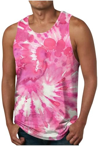 RLEHJN Mens Vest Tops Summer Sale Clearance, Tank Top Men Tie-Dye Printed Vests Fitness Sleeveless Tshirt Beach Holiday Singlets Casual Undershirts Everyday Athletic Wear Workout Sports Tee Shirts