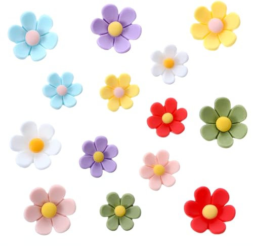 14Pcs Cute Colorful Flower Fridge Magnets Refrigerator Magnets Mini 3D Six-Petal Flower Crafts Decorative for Dry Erase Board Lockers Whiteboard Office Kitchen Locker