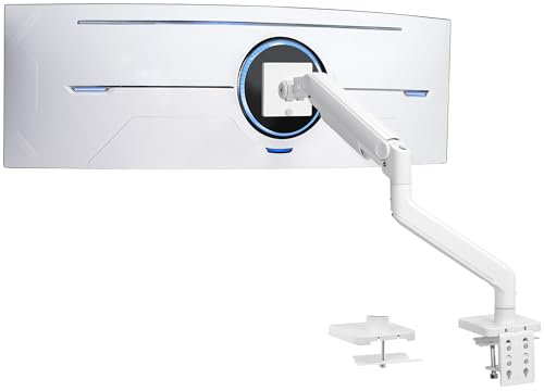 VIVO Robuster Aluminium-Spannarm für 124,5 cm (49 Zoll) Bildschirme bis zu 20 kg, Premium-Schreibtischhalterung, Monitorständer für Samsung Odyssey G9 und mehr, Weiß, STAND-V101VW