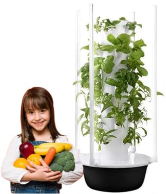 Torre di coltivazione intelligente, torre aeroponica verticale, giardino di erbe aromatiche da interno con pompa e serbatoio d'acqua mobile, fioriere mobili,20Holes+LED