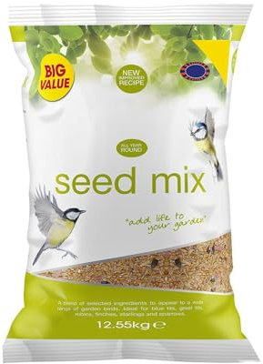 12.55kg Wild Bird Seed Mix, Premium No Mess Bird Food for Finches, Robins, Blue Tits & Sparrows, Mixed Wild Bird Seed for Year-Round Feeding