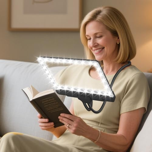Loupe à Main Libre 5X avec Collier Lumineux,43 LEDs col de Cygne Flexible, loupe de Page 24cm pour Lire Les Petits caractères et Les Personnes malvoyantes aux Yeux vieillissants
