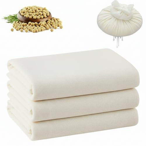 3 PCS Reusable Cheese Cloths for Straining,Muslin Cloths for Cooking– 50x50cm Unbleached Muslin Fabric for Straining Nut Milk, Yoghurt, Jam & Cooking (3-Pack Natural Color)