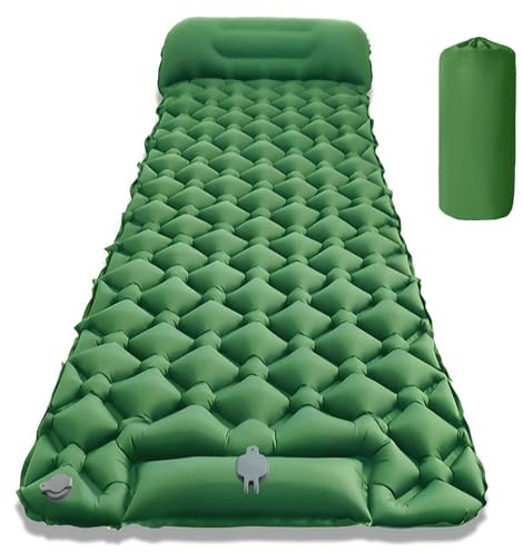 Toced Camping Sleeping Pad, Ultralight Self Inflating Sleeping Mat with Pillow Built-in Foot Pump Waterproof Compact for Backpacking Hiking Traveling Tent (Green)