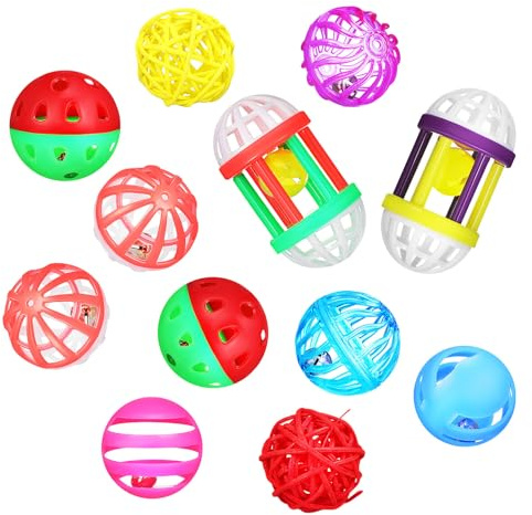 VICASKY Jouets pour Pattes d'oiseaux 12 Balles en Plastique Grelots pour Perroquets Perruches Petits Oiseaux Stimulation Mentale et Décor Cage