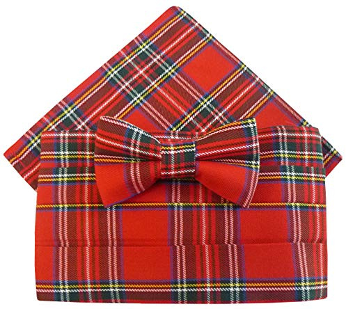 Great British Tie Club Royal Stewart Tartan Cummerbund Set (includes Bow Tie & Pocket Square)