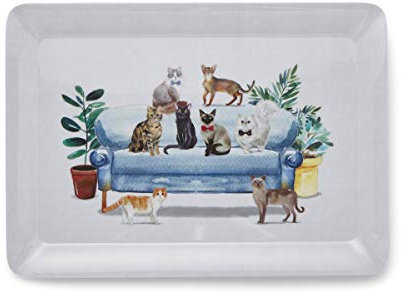 Cooksmart British Designed Small Serving Tray | Dinner Tray For Multiple Uses Around The Home | Trays For Food Serving Or Drinks Serving (Curious Cats - L)