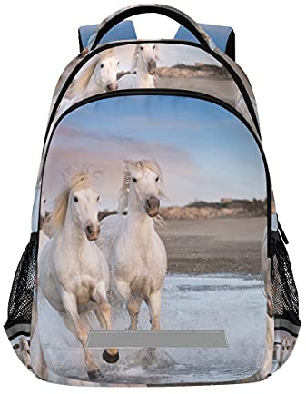 Vnurnrn Chevaux De Course Blancs Garçons Sacs Cartable à Dos à Cartable Étudiants Sac pour Scolaire Filles