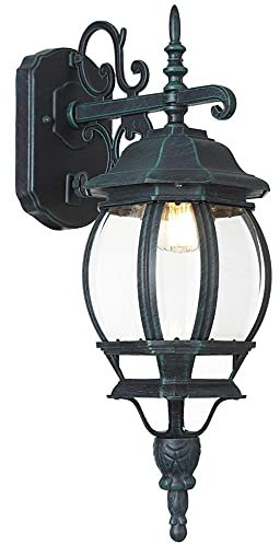 BAKAJI Lampione Vittoriano Classico da Giardino in Alluminio Lampada Lanterna Colore Grigio Finitura Anticata Verde Bronzo IP44 E27 (1 Luce Parete Sotto)