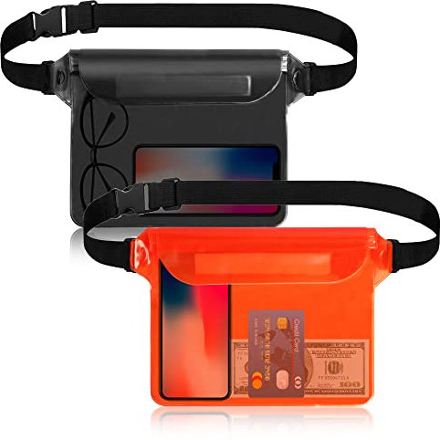 ipow wasserdichte Tasche Beutel Unterwassertasche klein Dry Bag Bauchtasche für Strand, Schwimmen, Pool, Bootfahren (Orange + Grau)