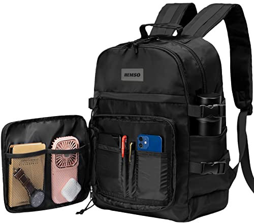 HEMSO Mochila para Hombre Mujer, 17 Pulgadas Mochila Ordenador Portatil con Bolsillo Frontal con Solapa, Grande Mochilas para la Viaje Escolar Trabajo Deporte (Negro)
