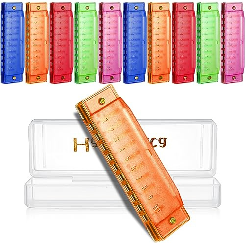 Liliful 10 Pcs Harmonica for Kids 10 Hole Translucent Harmonica with Case