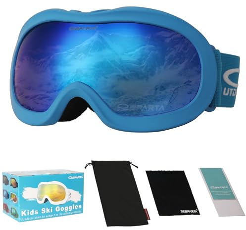 OUTDOORSPARTA Kinder Skibrille(4. Blauer Rahmen, Volle Linse Gespiegelt Blau)
