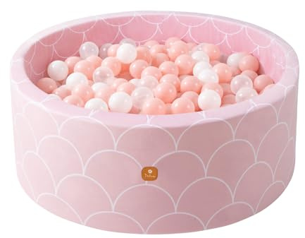Dodozen Bollhav i Velour 100x40cm Stor Modell med 200 Bollar för Bebisar och Barn - Mjuk Lekyta, Tvättbart Överdrag - Rosa Snäcka