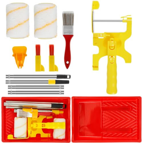 BUTORY Farbroller mit Teleskopstange 8pcs Farbroller Bügel Set Farbwalzen-Bügel Walzenbürsten-Verlängerungsstange, Farbwanne Malerpinsel Set lackrolle mit Farbwanne für Wand und Fassadenfarben(8pcs)
