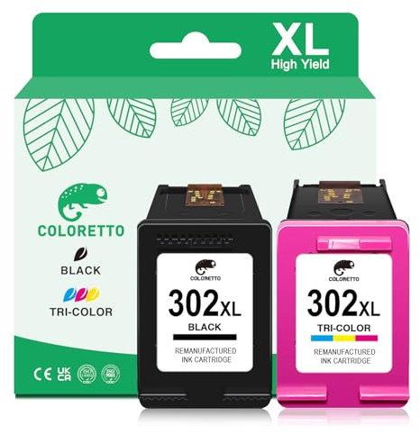 COLORETTO 302XL für HP Druckerpatronen 302 XL für Envy 4520 für OfficeJet 3830 3831 3833 4650 4656 Deskjet 3630 3632 3636 3639 2130 Envy 4522 4523 4525 4527 für HP 302 Patronen (1 Schwarz 1 Farbe)
