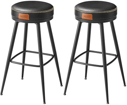VASAGLE EKHO Kollektion - 360° drehbarer Barhocker, 2er Set, Hocker für Bartisch, Kunstleder mit Nähten, Mid-Century-Modern-Stil, 76 cm hoch, Küche, Hausbar, tintenschwarz LBC110B01