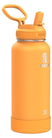 Takeya Actives Water Bottle with Straw Lid - Durable & Easy Care Water Bottle with Stainless Steel Insulation - BPA Free Lid with Carry Handle and Straw