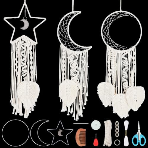 ORIGACH 3 Sets DIY Makramee Traumfänger Kits handgefertigte Traumfänger Kits für Erwachsene Anfänger Boho Makramee Wand hängen Zubehör enthält Baumwolle Cord und Anleitung