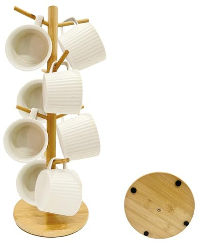 SNAIL GARDEN Mug Holder with 8 Hooks,Coffee Mug Tree with Non-slip Sticker,Wooden Mug Tree Cup tree,Mug Tree 8 Mugs for Kitchen Living room Bedroom Countertop Tabletop