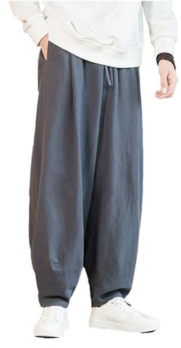 YOYOBABY 002,5XL, Herren Tai Chi Hose Baumwolle und Leinen Kordelzug Kung-Fu-Tai-Chi-Hose Weich Atmungsaktiv Bloomers Lose Taschen Weite Hosenbeine Yoga Trainingshose