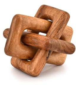 Mahasu Statua a 3 maglie in legno per decorazione domestica, nodo in legno marrone, decorazione per tavolino da caffè, decorazione con nodo a catena country, regalo per la mamma (12,7 x 12,7 x 12,7