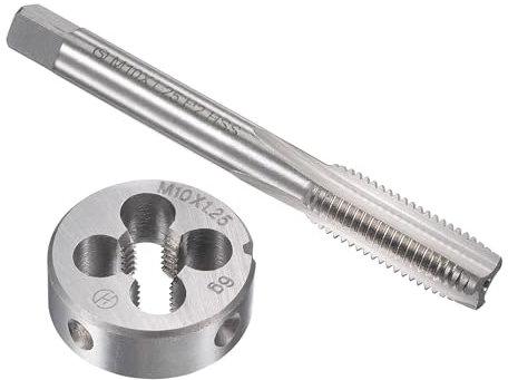 TOP-VIGOR M10 x 1.25mm Metric Tap and Die Set, Machine Thread Screw Tap with Round Threading Die, Heavy Duty Tap & Die Kit for DIY, Repair, Cutting External and Internal Thread