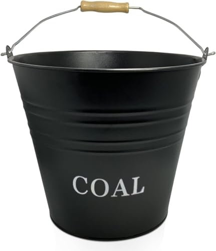 U&B Coal Steel Grey Ash Bucket With Lid And Wooden Handle - Fireside Fireplace Ash Bucket