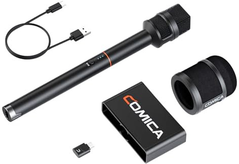 COMICA Revo S - Micrófono de mano inalámbrico para iPhone 15 16, micrófono de entrevista USB C con grabación de 48 kHz/24 bits, duración de la batería de 15 horas, ideal para creadores de contenido