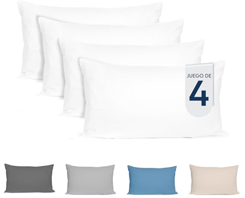 Dreamzie Federe Cuscini 40x80 (Set di 4) - Bianco - per i Cuscini 40 x 80 cm - 100% Jersey di Cotone - Federa da Cuscino - Copri Cuscino per Letto - Fodera Protezione per Cuscino