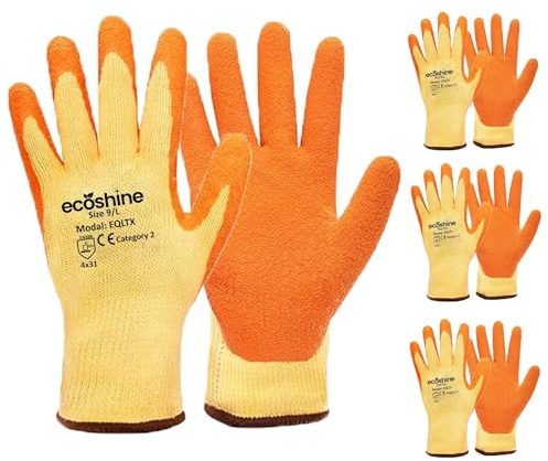 Ecoshine Supplies 12 Pairs Orange Work Gloves Latex Coated Crinkled Finish Grip Gloves for Builders Warehouse Gardening DIY Use (Large/9)