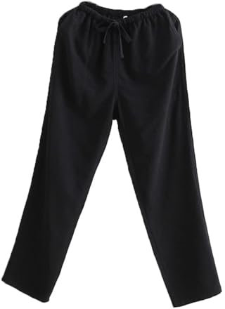 Männer chinesische Baumwollwäsche Kung Fu Uniform Hosen Sommer Tai Chi Hosen losen Tang Anzughose black-3XL