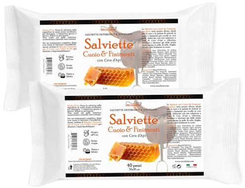 80 Pezzi Salviette per Cuoio e Finimenti Cera d'Api Arcafarm SAPOWIPE - Pulizia senza Acqua per pelle e cuoio, Selle, stivali e accessori Equitazione, azione idratante e nutriente