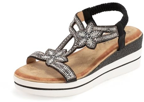 JOMIX Sandali Estive da Donna con Zeppa Scarpe da Spiaggia Comode e Traspiranti Suola Antiscivolo Solida e Resistente All'usura Indossabili a lungo Senza Stancare i Piedi WWS250241-1 (Nero,39)
