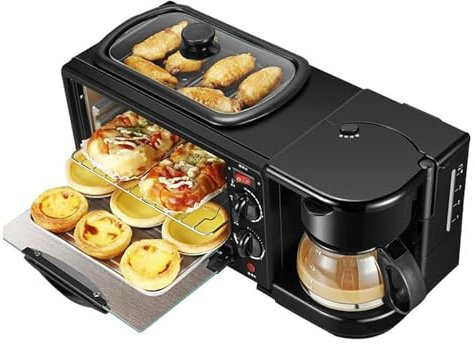 GTHTUHFD Máquina De Desayuno, Tostadora Multifunción con Cafetera Y Sartén, Función De Temporizador De 30 Minutos, Control De Temperatura De 100 A 230 °C, Fácil De Usar Y Li