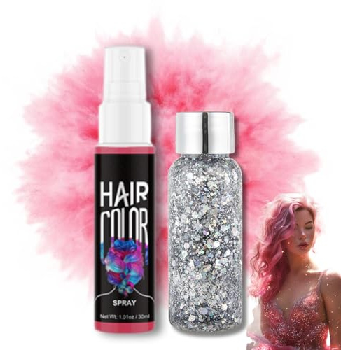 HERBENJOY Temporary Hair Dye,Pink Temporary Hair Colour Spray,Pink Color Hair Spraysparkle your hair,Instant Styling Washable Easy Color Hair Dye Spray for Party