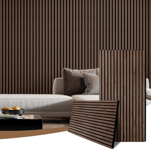 AKK-PANE 2 Pack Acoustic Wall Wood Panels - 1200mm x 600mm 1.44 m - 3D Slat Wall Panelling for Wall- Sound Absorbing Wooden Wall Panels for Living Room, Bedroom, Office (Black Walnut 11#)