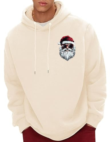 Fleecefodrad julhuvtröja, varm tomte tryck pullover sweatshirt med dragskohuva, mjuk mysig jultröja med ficka, rolig festlig huvtröja för presentutbyte, pubkvällar eller vinterevenemang