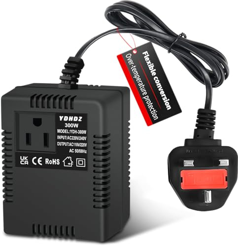 300W Step-Down Power Supply voltage converter 220V/240V to 110V/120V(UK Plug), Smart and Efficient Temperature-Protected Adapter, Suitable for WiFi, POS Machines and Power Bank