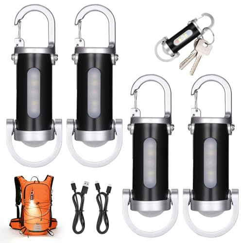 4 Pcs Rechargeable Mini Keychain Flashlight, 8-Hour Battery Life Super Bright Waterproof LED Keyring Torch, Emergency Pocket EDC Light, 5 Modes Multifunctional Pocket Flashlight for Camping, Hiking