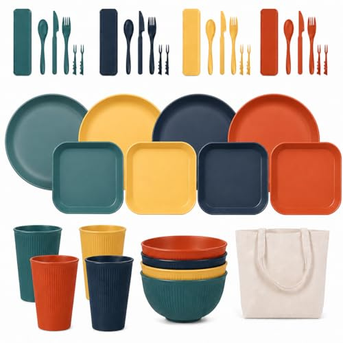 AURALIN Vajilla camping 41 piezas multicolor para 4 personas con bolsa