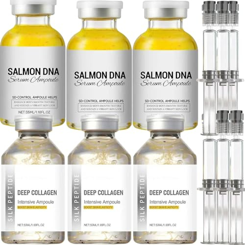 Péptido de seda intensivo lifting ampolla y ampollas de ADN de salmón, suero de colágeno profundo para el rostro, suavizante, antiarrugas e hidratante con colágeno y péptido (6pcs)