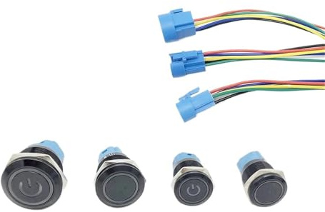 Black Metal Push Button Switch Start Stop 12/24/220V 16/19/22mm Connected Backlit Rocket Power Controller Momentary/Latching(RED POWER LED,19MM_FIXED SELF-LOCKING_3-6V(5V))